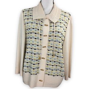 ST. John Sport Wool Blend Knit Dot Long Sleeve Cardigan Sweater